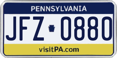 PA license plate JFZ0880