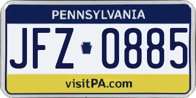 PA license plate JFZ0885