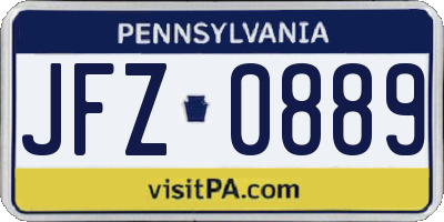 PA license plate JFZ0889