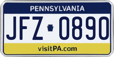 PA license plate JFZ0890