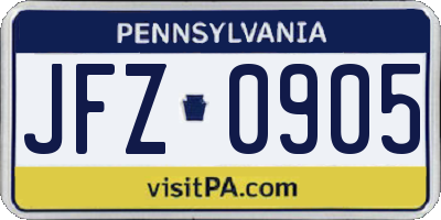 PA license plate JFZ0905