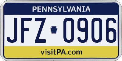 PA license plate JFZ0906