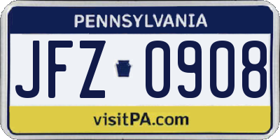PA license plate JFZ0908