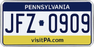 PA license plate JFZ0909