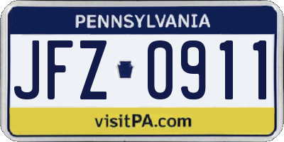 PA license plate JFZ0911