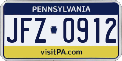PA license plate JFZ0912