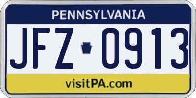 PA license plate JFZ0913