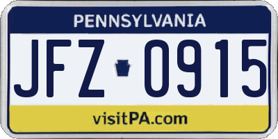 PA license plate JFZ0915