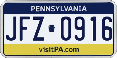 PA license plate JFZ0916