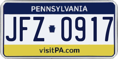 PA license plate JFZ0917