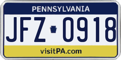 PA license plate JFZ0918