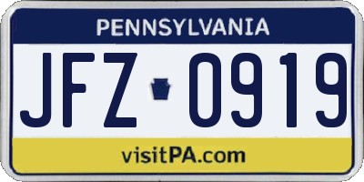 PA license plate JFZ0919