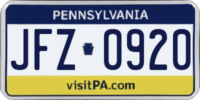 PA license plate JFZ0920