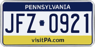 PA license plate JFZ0921