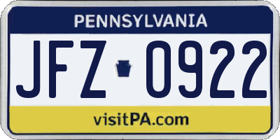PA license plate JFZ0922