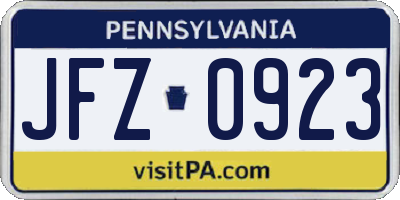 PA license plate JFZ0923