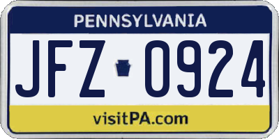 PA license plate JFZ0924