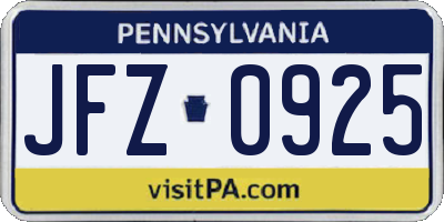 PA license plate JFZ0925