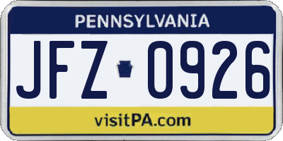 PA license plate JFZ0926