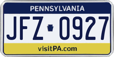 PA license plate JFZ0927