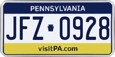PA license plate JFZ0928