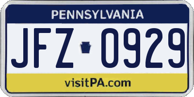 PA license plate JFZ0929