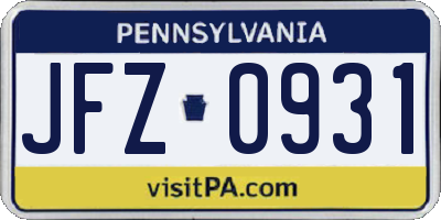 PA license plate JFZ0931