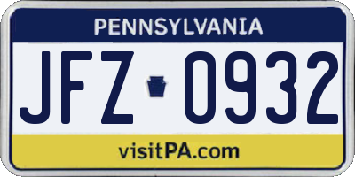 PA license plate JFZ0932