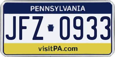 PA license plate JFZ0933