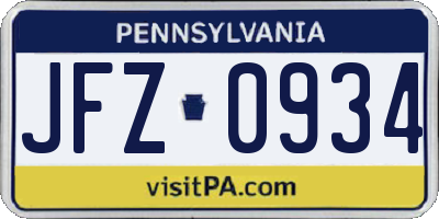 PA license plate JFZ0934