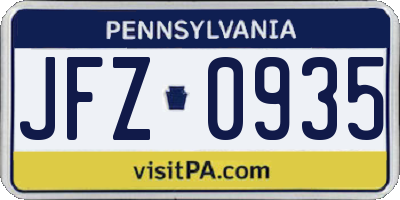 PA license plate JFZ0935