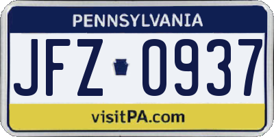 PA license plate JFZ0937