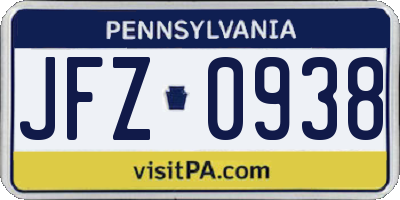 PA license plate JFZ0938