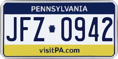PA license plate JFZ0942