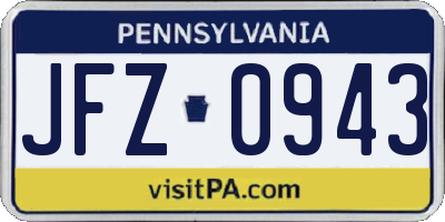 PA license plate JFZ0943