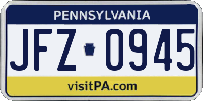 PA license plate JFZ0945