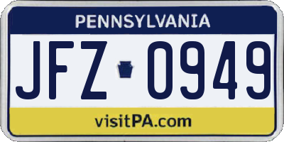 PA license plate JFZ0949