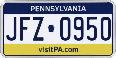 PA license plate JFZ0950