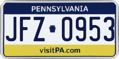 PA license plate JFZ0953
