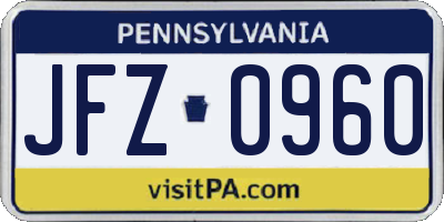 PA license plate JFZ0960