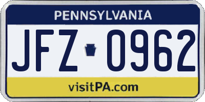 PA license plate JFZ0962
