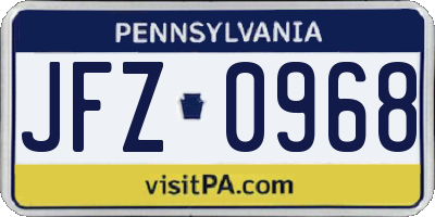 PA license plate JFZ0968