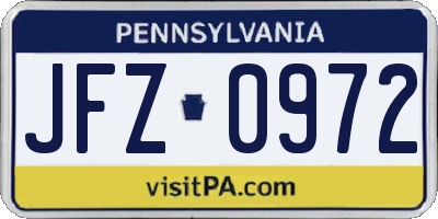 PA license plate JFZ0972