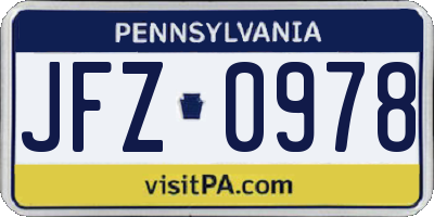 PA license plate JFZ0978