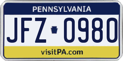 PA license plate JFZ0980
