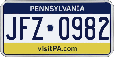 PA license plate JFZ0982