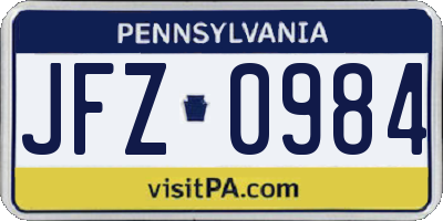 PA license plate JFZ0984