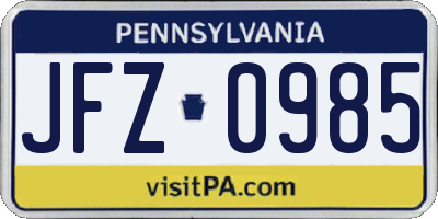 PA license plate JFZ0985