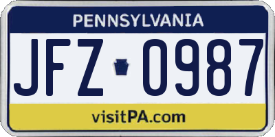 PA license plate JFZ0987