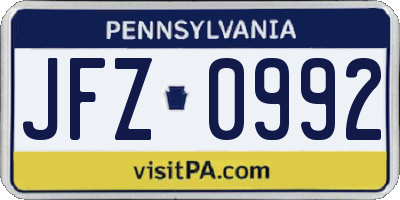 PA license plate JFZ0992